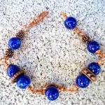Handmade Copper-wire And Blue Beaded Bracelet