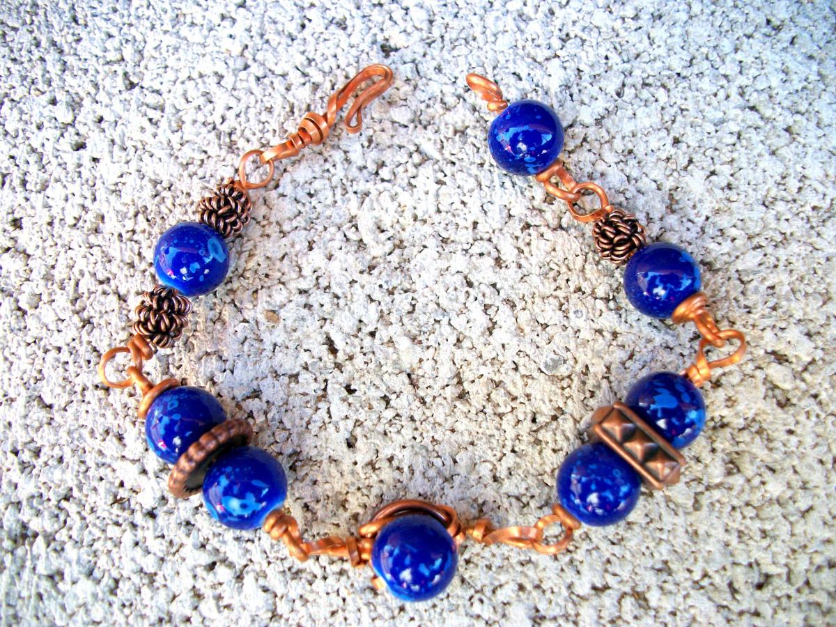 Handmade Copperwire And Blue Beaded Bracelet on Luulla
